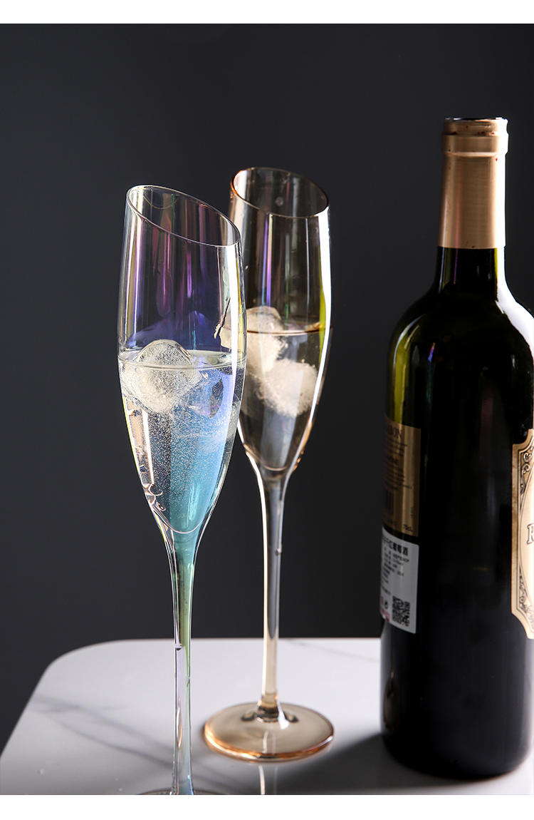 三维工匠 炫彩离子镀斜口水晶玻璃酒杯香槟杯白葡萄酒杯红酒杯高脚杯