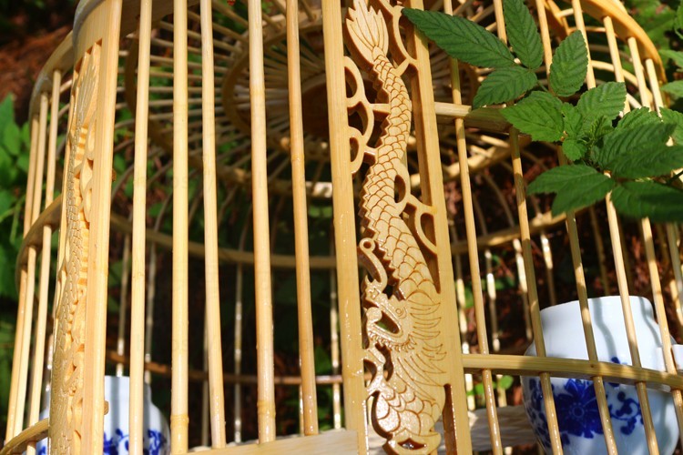 鸟笼 八哥南竹艺刻龙手工大号竹制贵州川全套画眉鹦鹉鸟笼花架落地