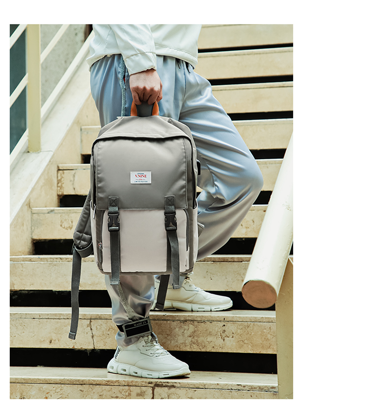 第九城vnine双肩包女原宿风情侣款大容量电脑包1314英寸中学生休闲