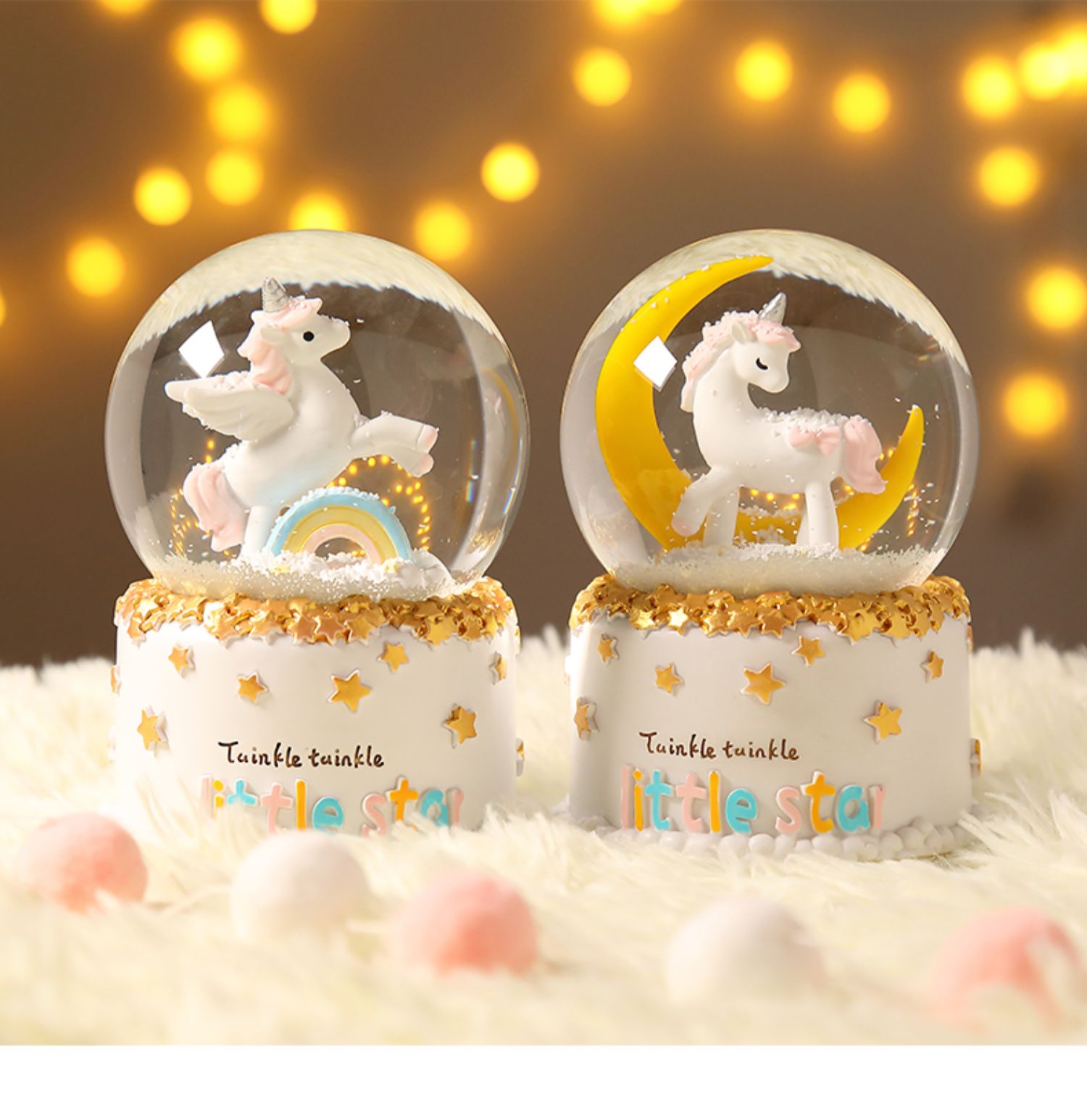 独角兽水晶球音乐盒发光旋转八音盒女生女孩生日礼物天空之城飘雪