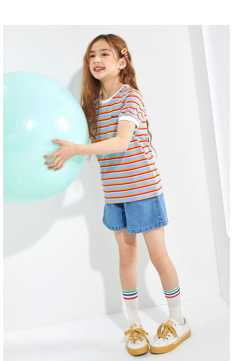 巴拉巴拉儿童t恤女童短袖新款夏装大童打底衫弹力印花甜美女