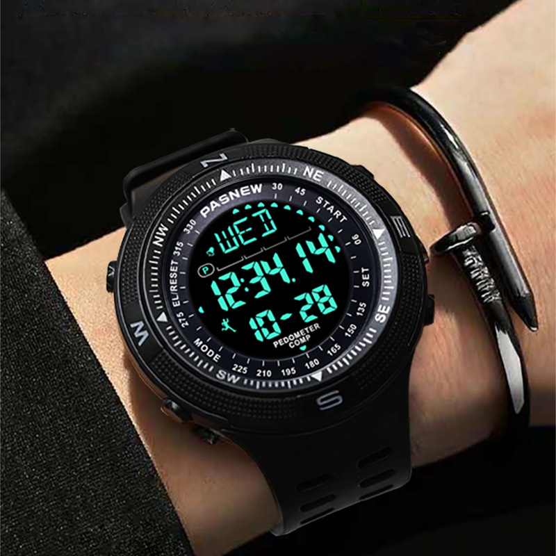 百圣牛电子表男计步智能指南针多功能防水运动机械表