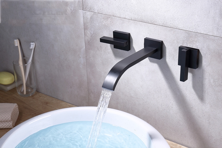 暗装面盆龙头入墙式墙出水藤印象铜嵌入冷热洗脸盆预埋黑色水龙头