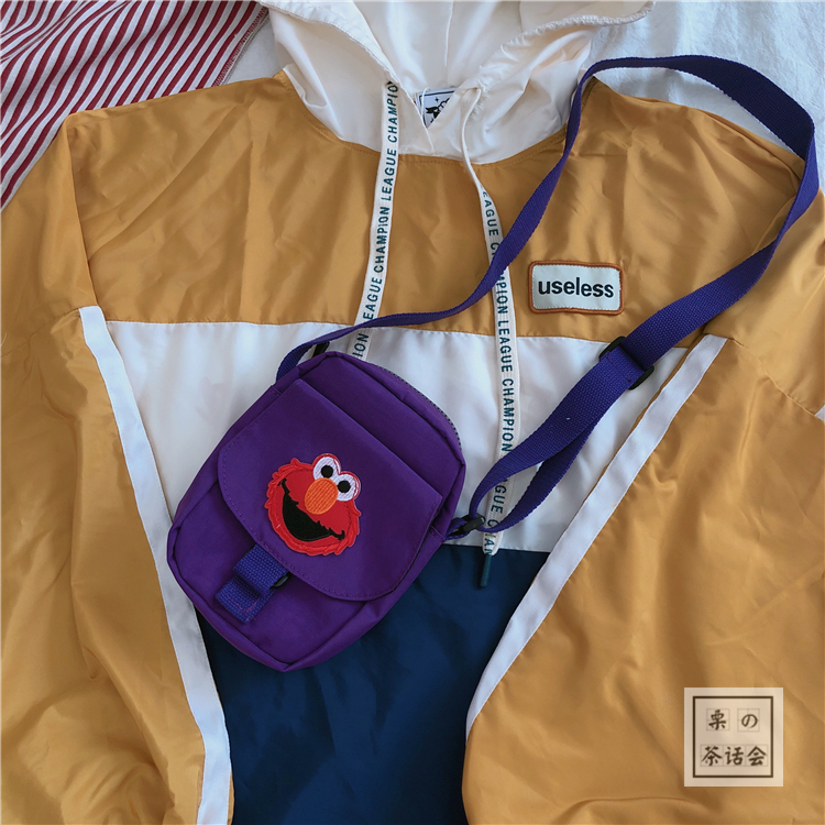 日系原宿美式复古刷街芝麻街卡通小挎包少女学生单肩斜挎包