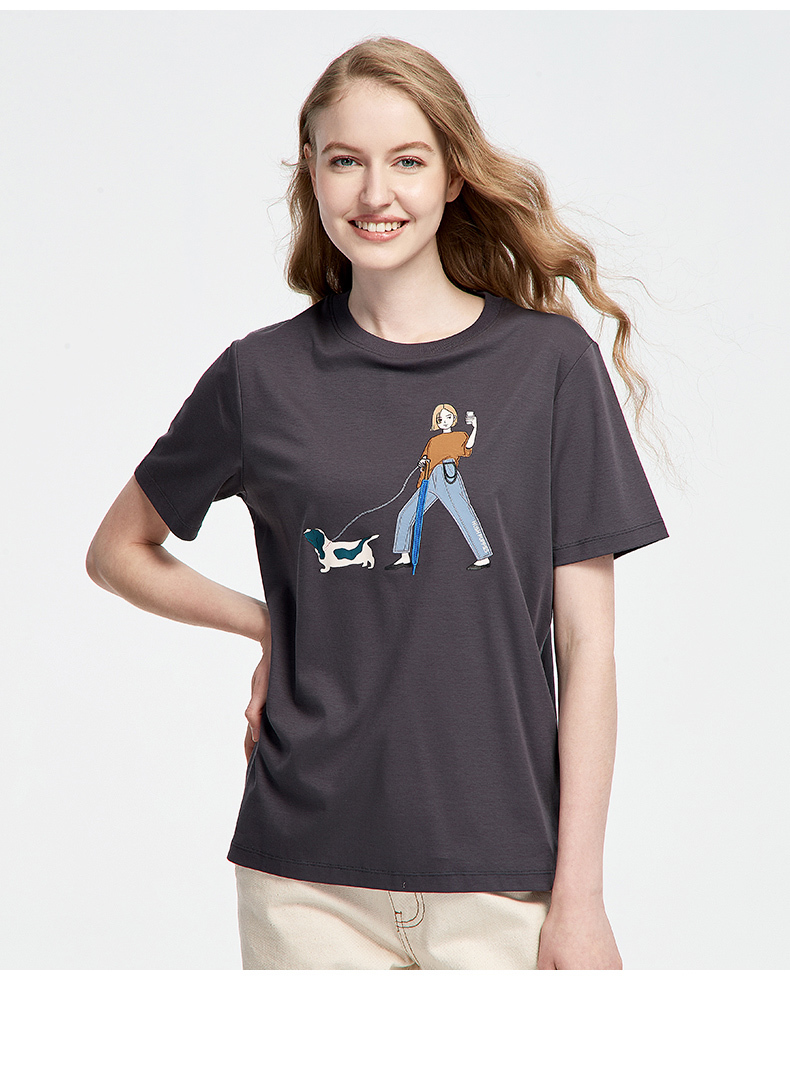 【younger系列】暇步士女装2021新纯棉卡通绣花短袖t恤|hd-21111d