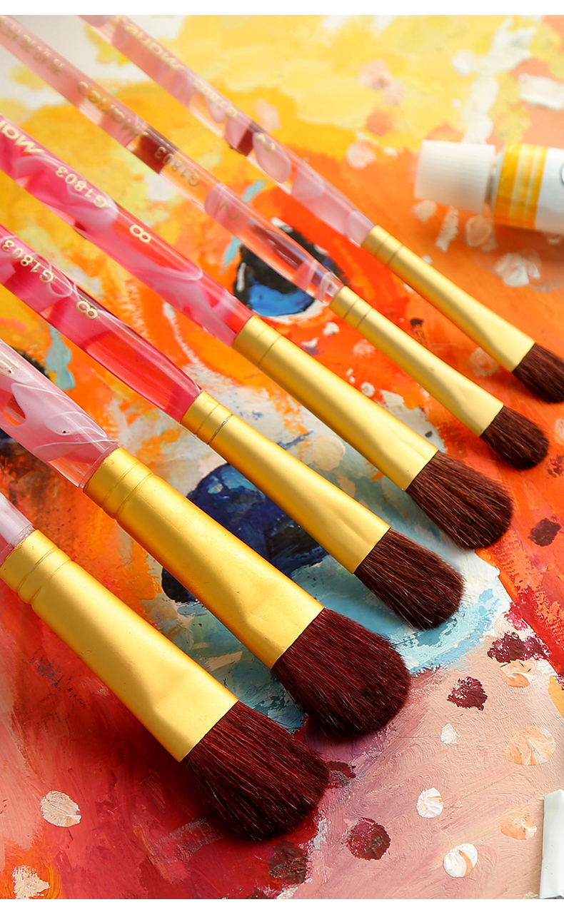 马利油画水粉圆头画笔6支尼龙水彩颜料笔套装初学者学生儿童用的排笔