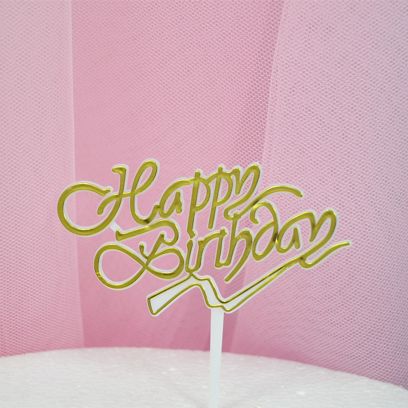 生日快乐蛋糕插牌烘焙蛋糕装饰插片塑料插件中英文彩色100支28透明底