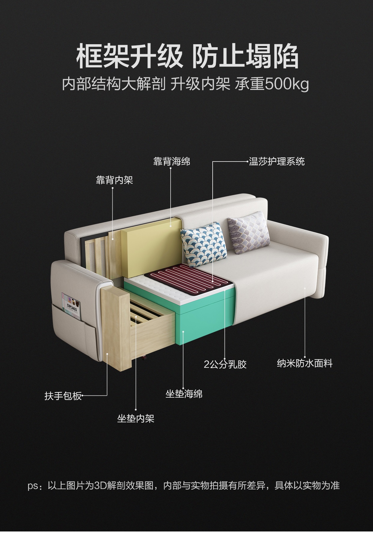 三维工匠可折叠沙发床两用客厅小户型乳胶智能储物多功能坐卧北欧双人