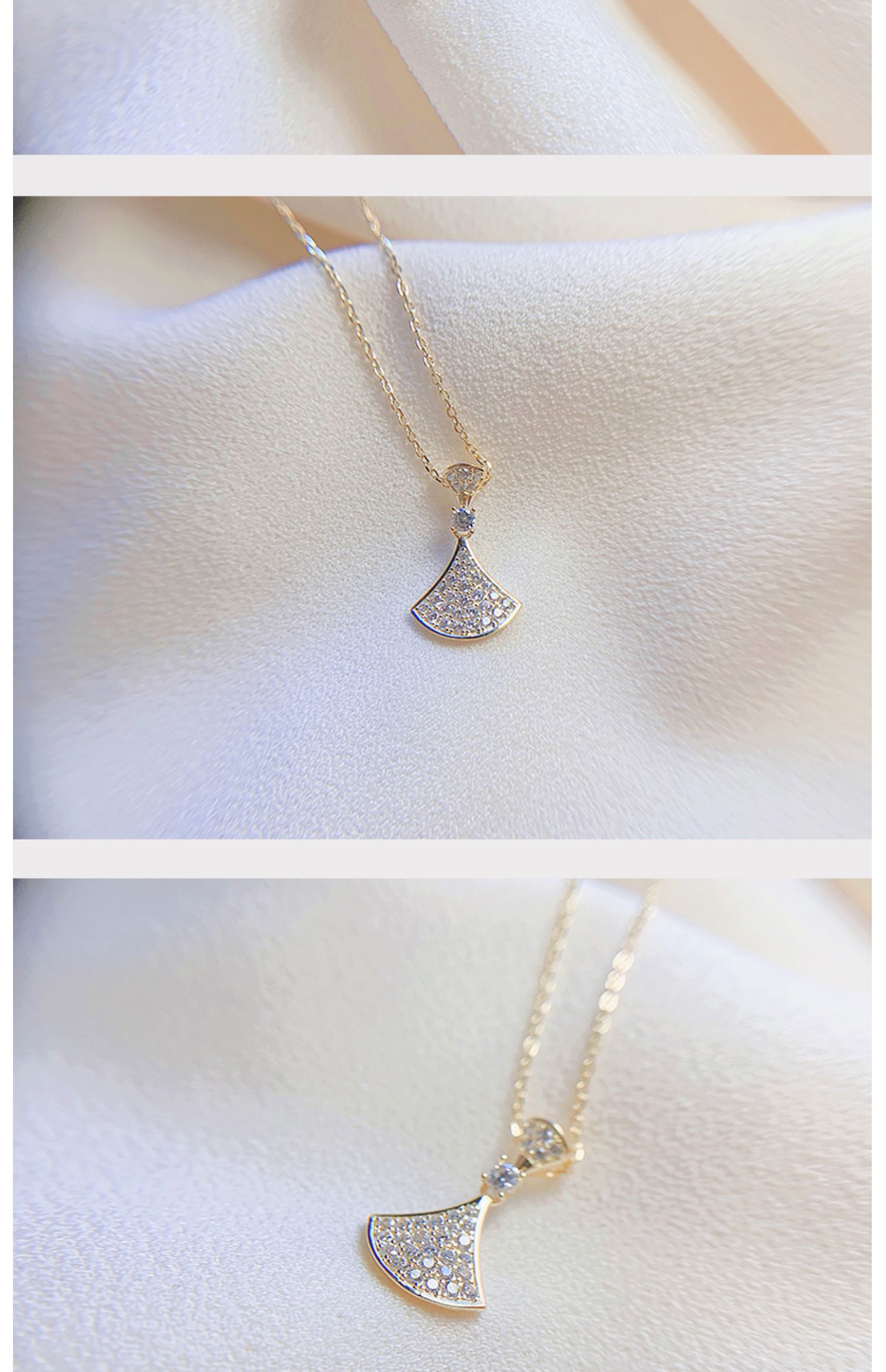 轻奢品定制14k金满钻扇子项链女小裙子镶钻扇形吊坠锁骨链 jimi
