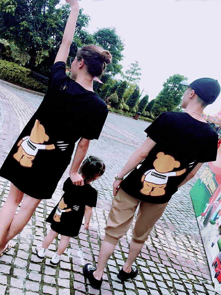 《2021新款亲子装夏装一家三口全家庭装婴幼儿母子母女装连衣裙 白色