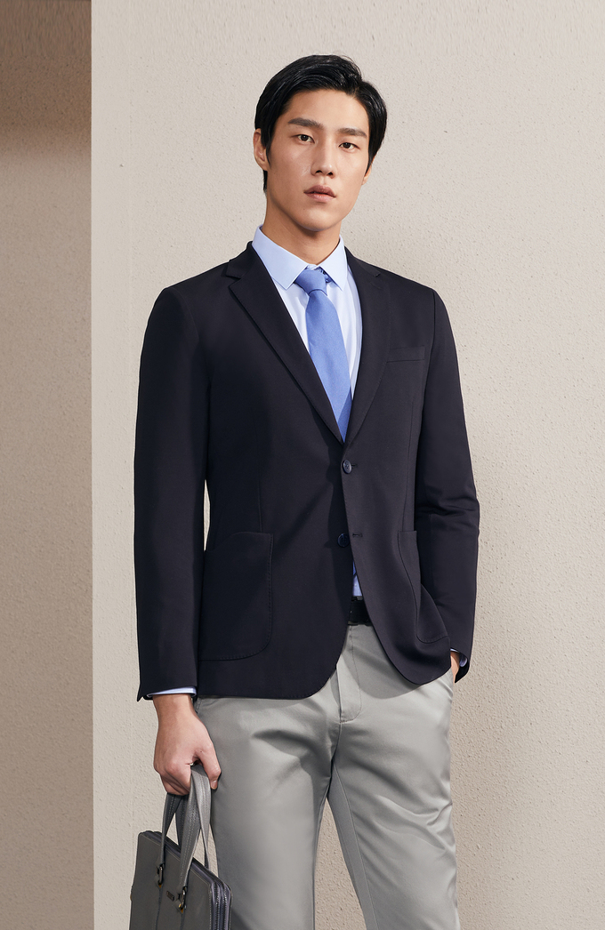 雅戈尔春季新款官方商务休闲西服藏青素色弹力单西外套