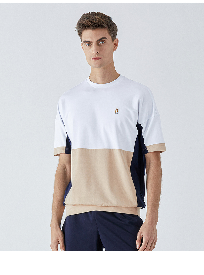 [younger系列]暇步士男装2021新时尚拼接圆领短袖t恤|pe-21354d