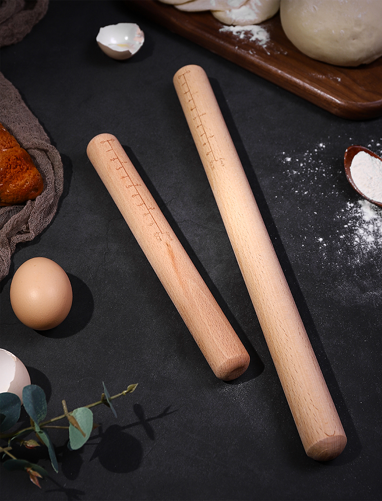 榉木擀面杖实木带刻度赶面棍杆面棒圆头家用小不沾饺子皮大号加长