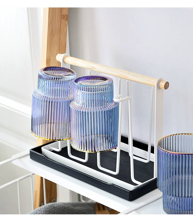 杯架水杯挂架带托盘套装 创意家用沥杯架杯子沥水架玻璃杯置物架 北欧