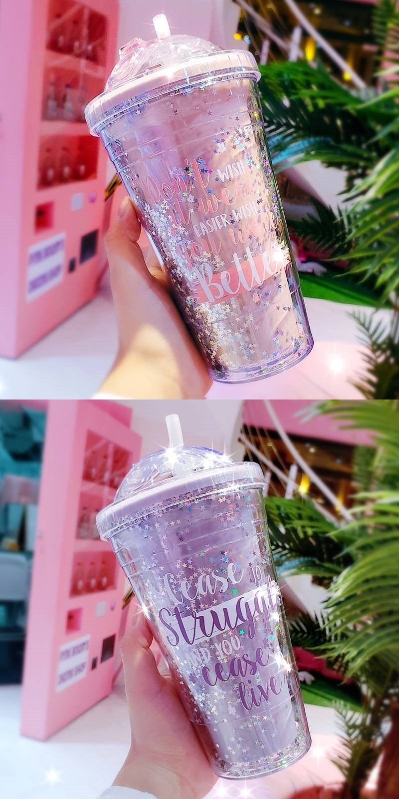 封后(fenghou)塑料杯616712645075 带水杯子网红流沙少女心ins可爱