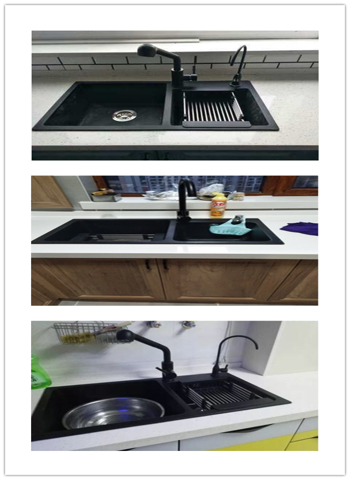 【彤派厨盆/水槽1】 欧贝斯进口家用厨房黑色石英石水洗菜盆手工双