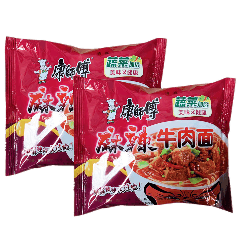 正品清真食品康师傅麻辣牛肉面100g24袋装方便面速食面泡面包