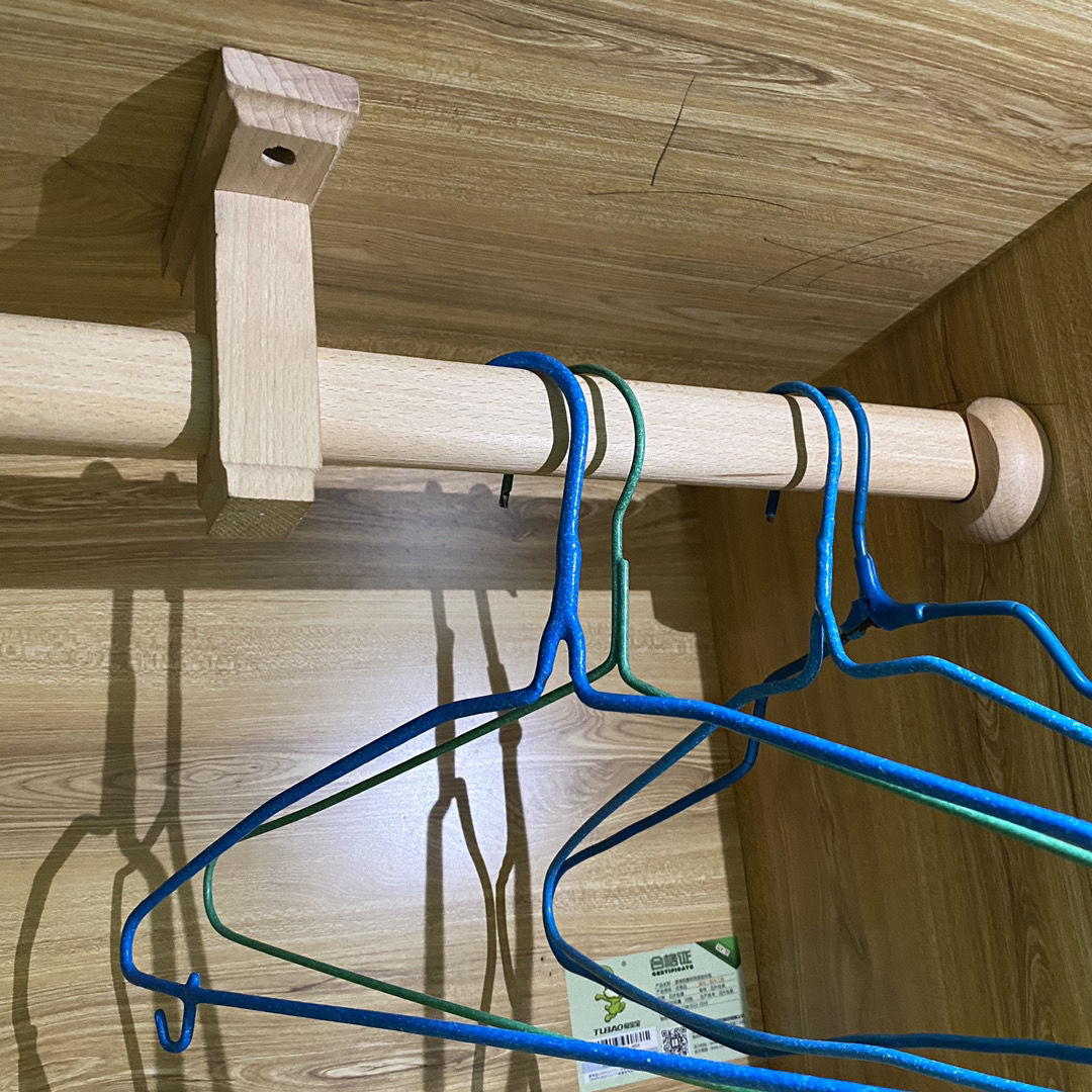 衣柜挂衣杆法兰座子一对中拖晾衣杆配件底座榉木免打孔加厚法兰座一对