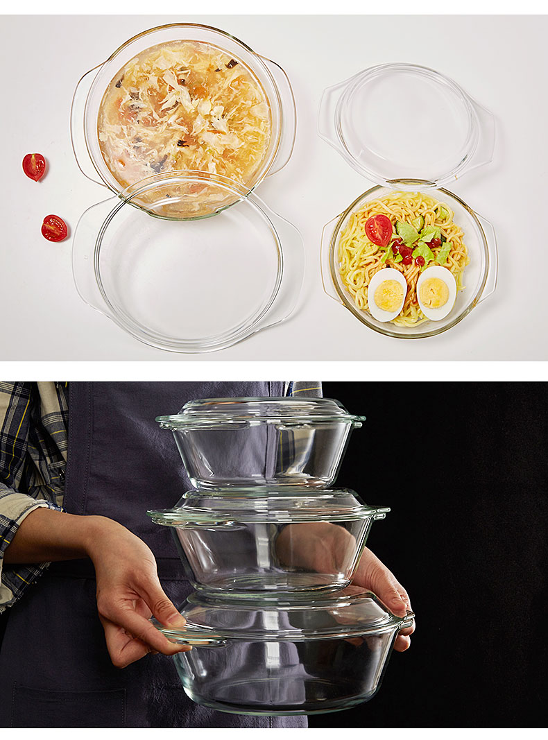 家用耐热玻璃碗带盖大号烘焙精灵蒸蛋泡面碗汤碗沙拉碗微波炉加热专用