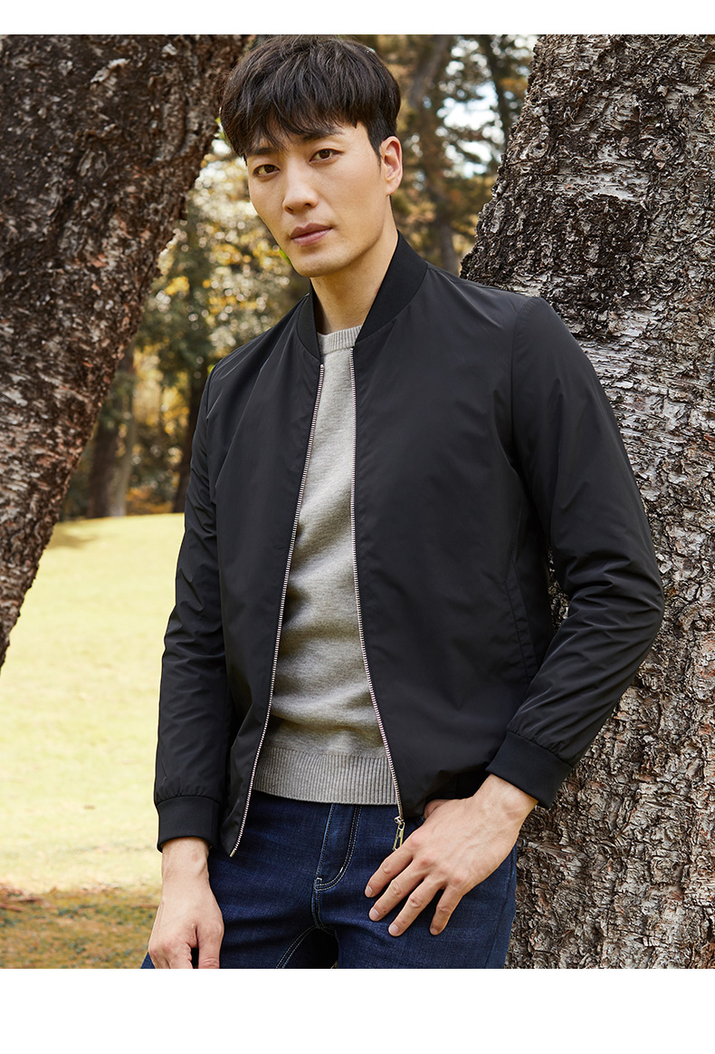 才子男装棒球服夹克男春季款修身基础薄款简约立领外套