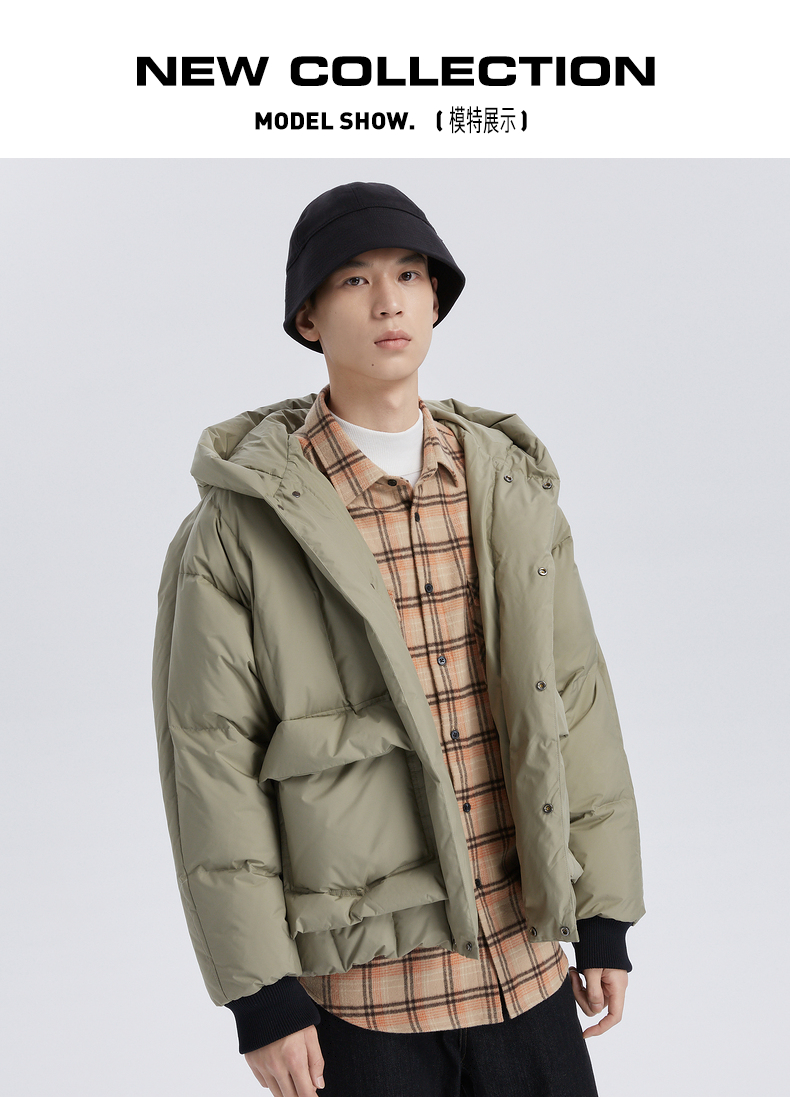 (gxg)男士羽绒服 gxg男装2020年冬季浅绿色短款连帽羽绒服男面包服白