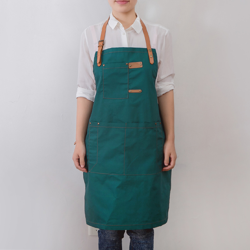 中餐厅围裙日式简约定制logo印字厨房咖啡馆网咖花店工作服 哦 皮带款