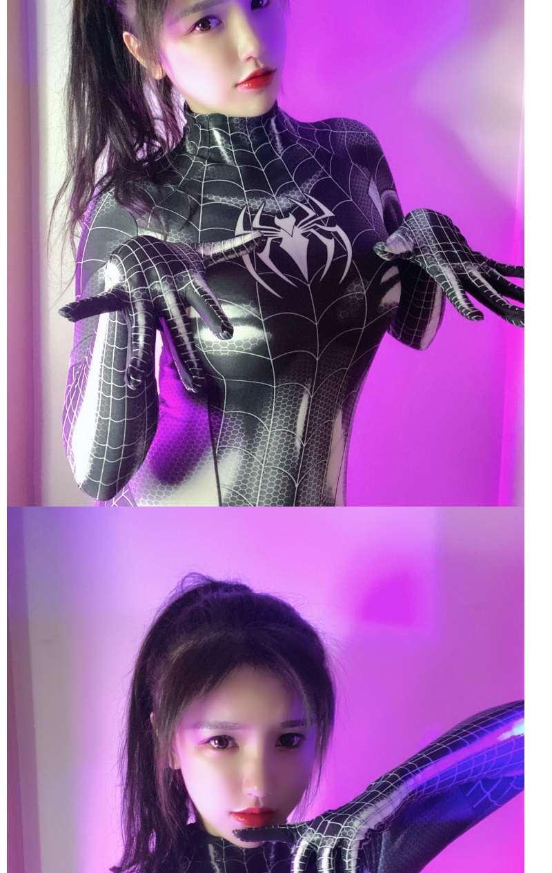 《万圣节女蜘蛛侠紧身衣mj毒液黑色共生体连体衣角色扮演漫展cos服 女