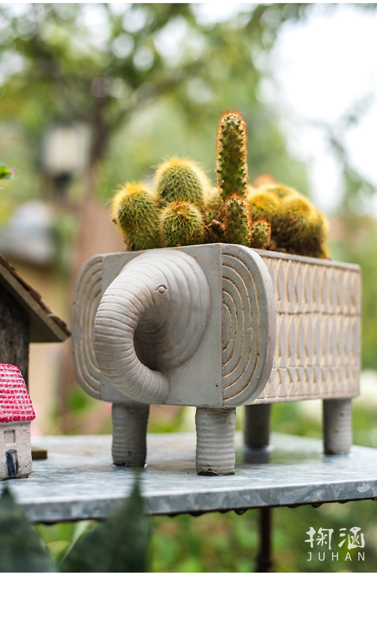 ciaa花瓶/花艺 部落大象花器花盆水泥民族风装饰摆件阳台花园种植多肉