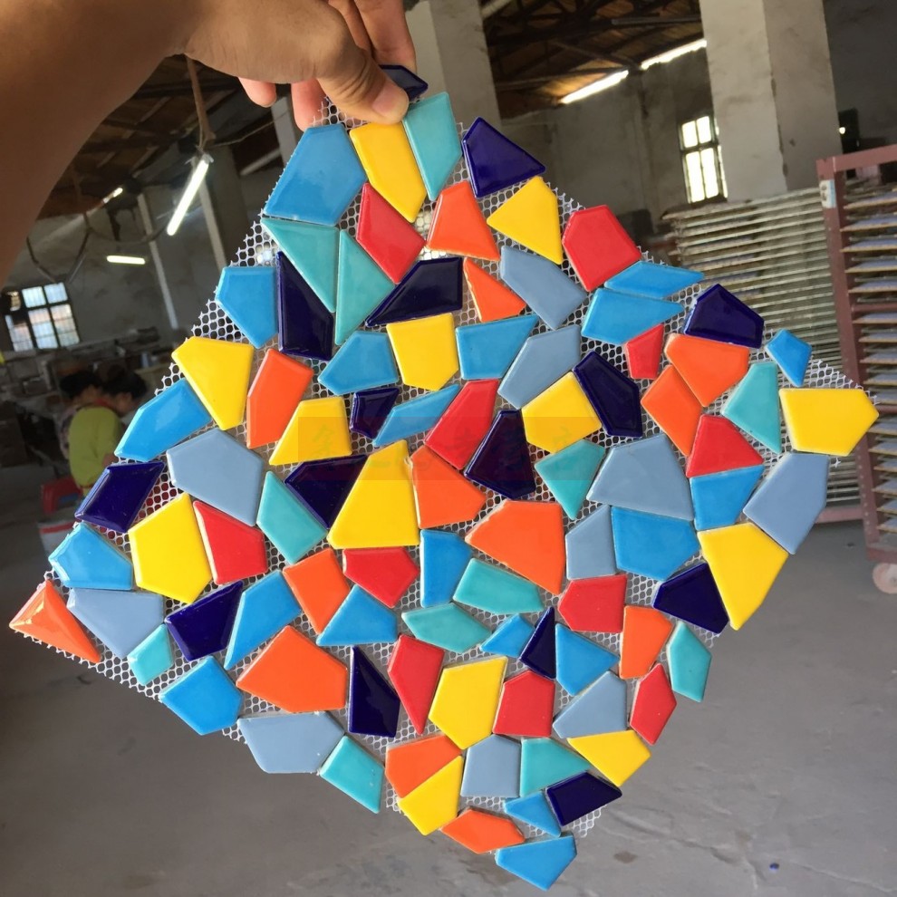 定做碎片拼图陶瓷窑变马赛克电视背景墙瓷砖碎瓷片园林阳台拼图he0018