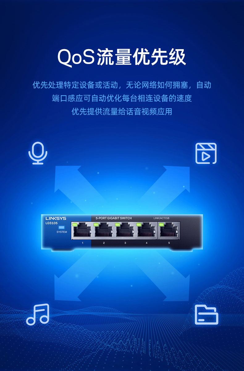 领势(linksys)lgs105交换机 5口千兆非网管交换机 小型办公家用宿舍