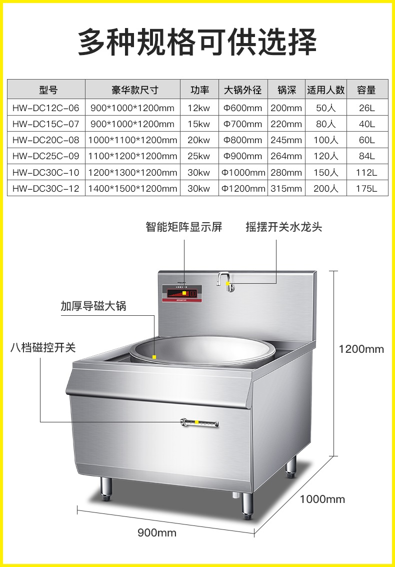 德玛仕大功率商用电磁炉电磁大锅灶学校食堂酒店电灶台hwdc12c06单头