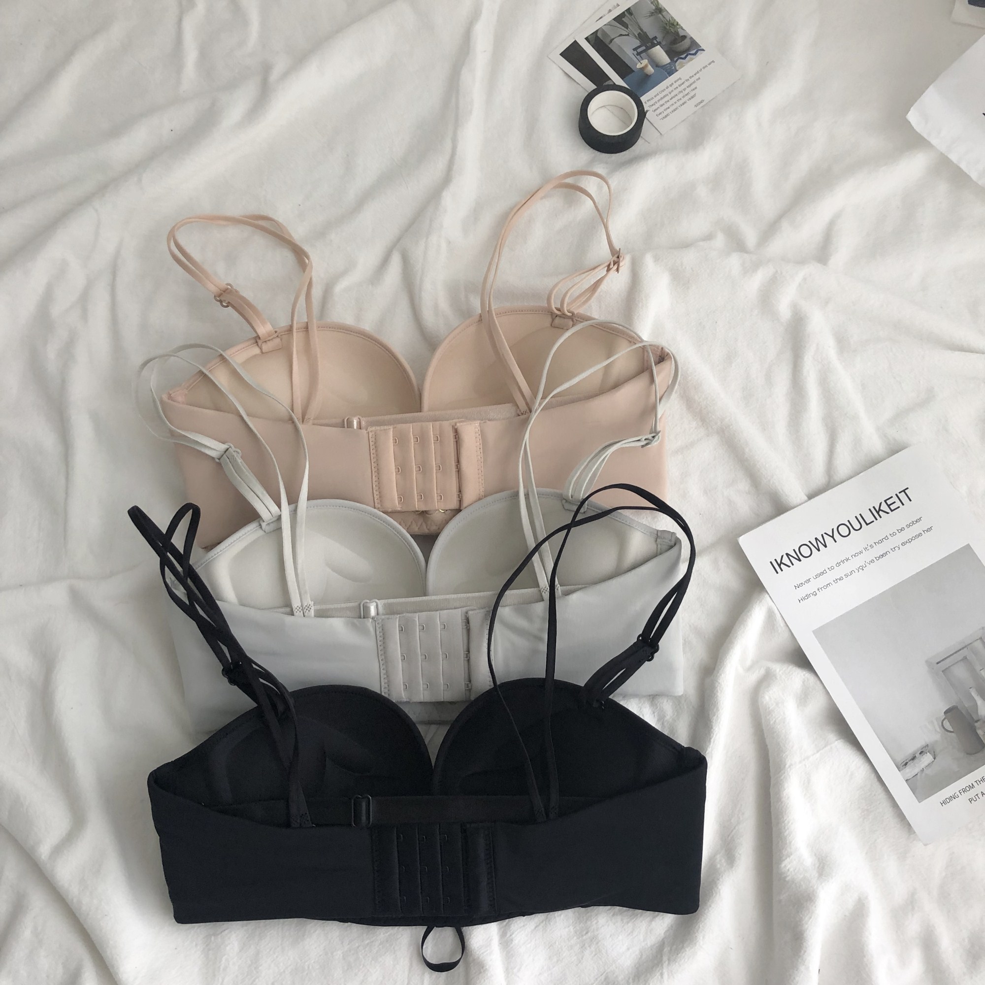 可莉允抹胸 可莉允拉绳绑带无肩带内衣女小胸聚拢无钢圈上托胸罩抹胸