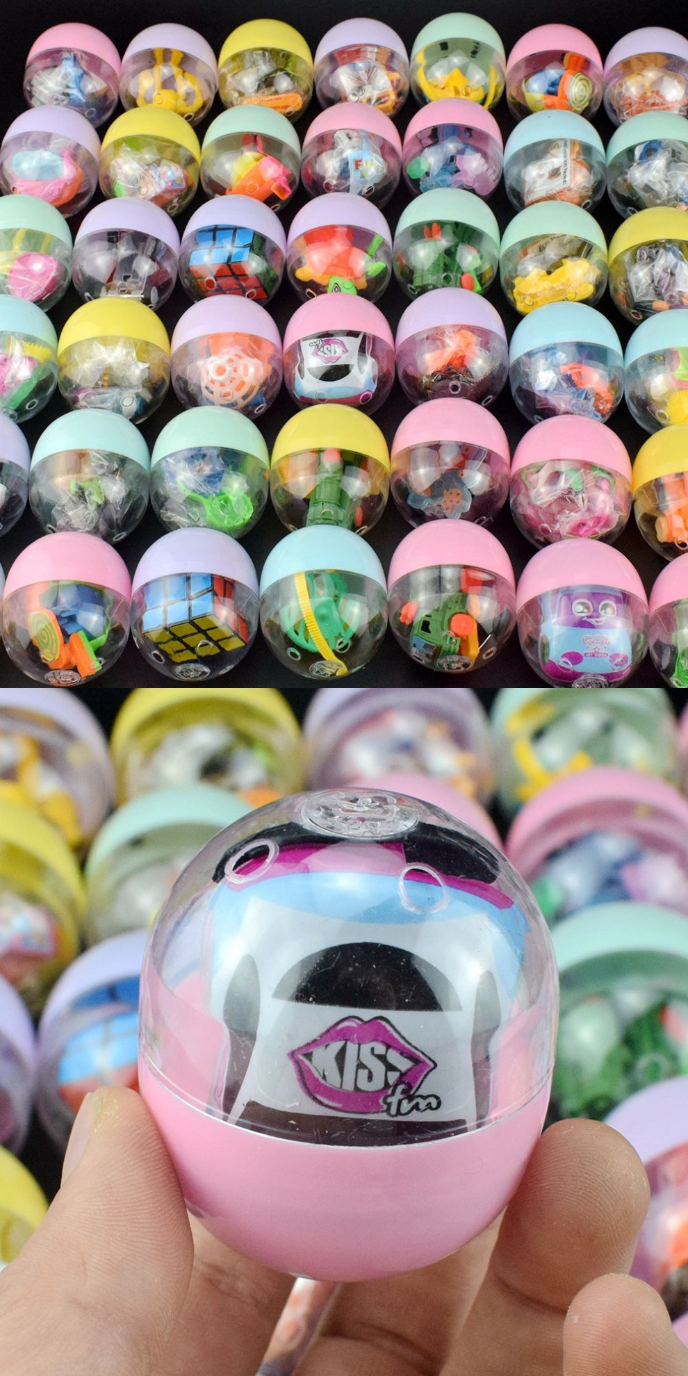 奇怪君益智儿童玩具4755mm彩色拼装扭蛋球投币奇趣蛋椭圆扭蛋机拍拍乐