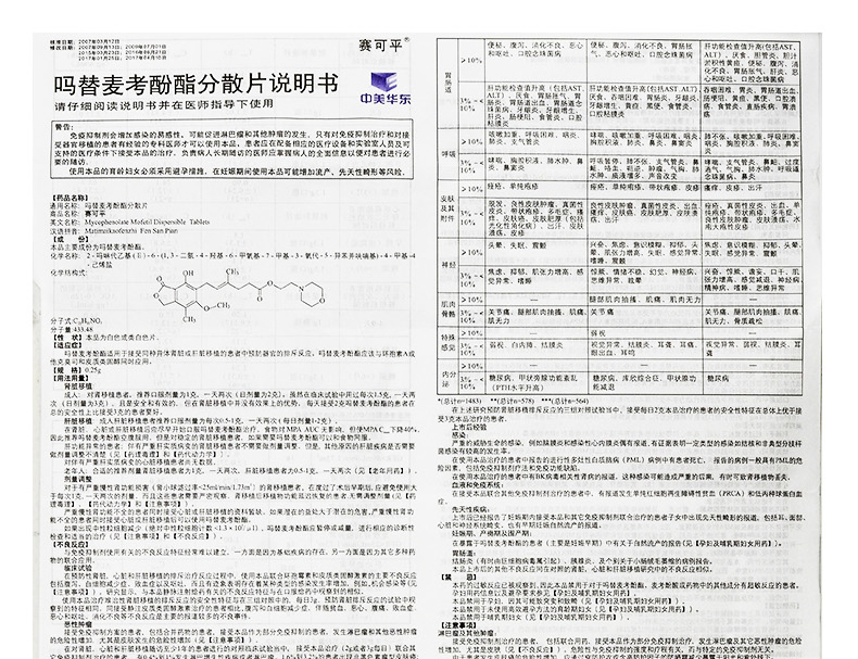 赛可平吗替麦考酚酯分散片025g40片