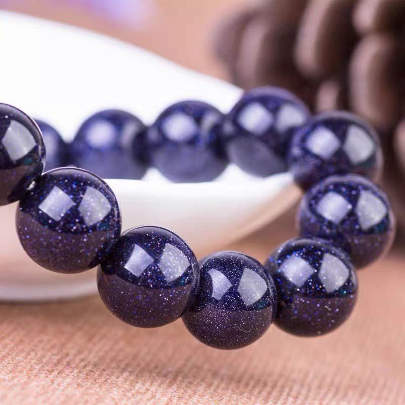 超七珠宝天然星空蓝砂石单圈手链水晶手串男女款情侣生日礼物约8mm