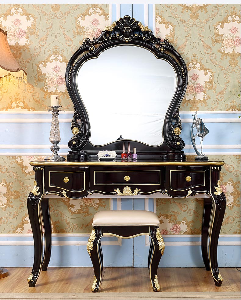 逸家伴侣欧式豪华梳妆台卧室公主小复古黑檀色化妆桌香槟金简欧化妆台