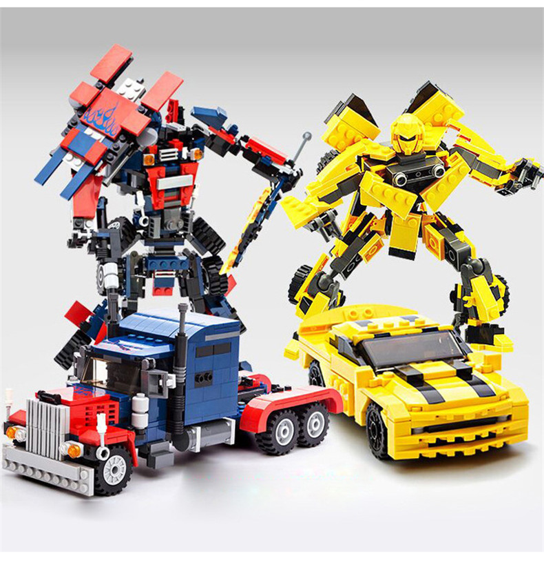 新乐新古迪8711大黄蜂益智变形拼装汽车机器人积木儿童益智变形玩具