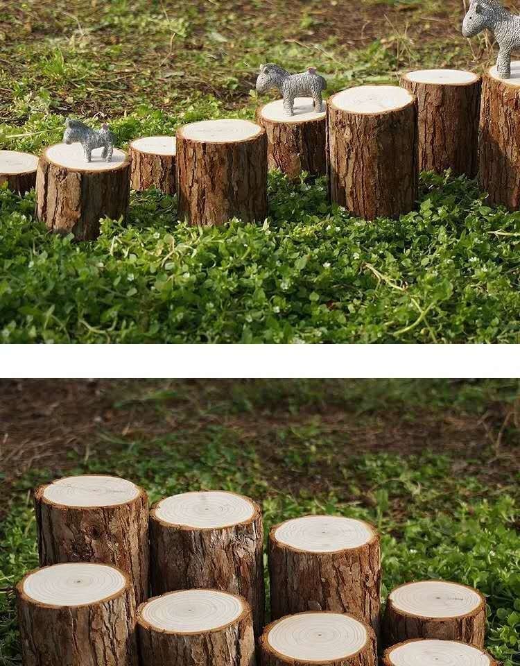 带皮杉木小木桩园艺围栏原木手工树桩花盆底座实木室内户外圆木头直径