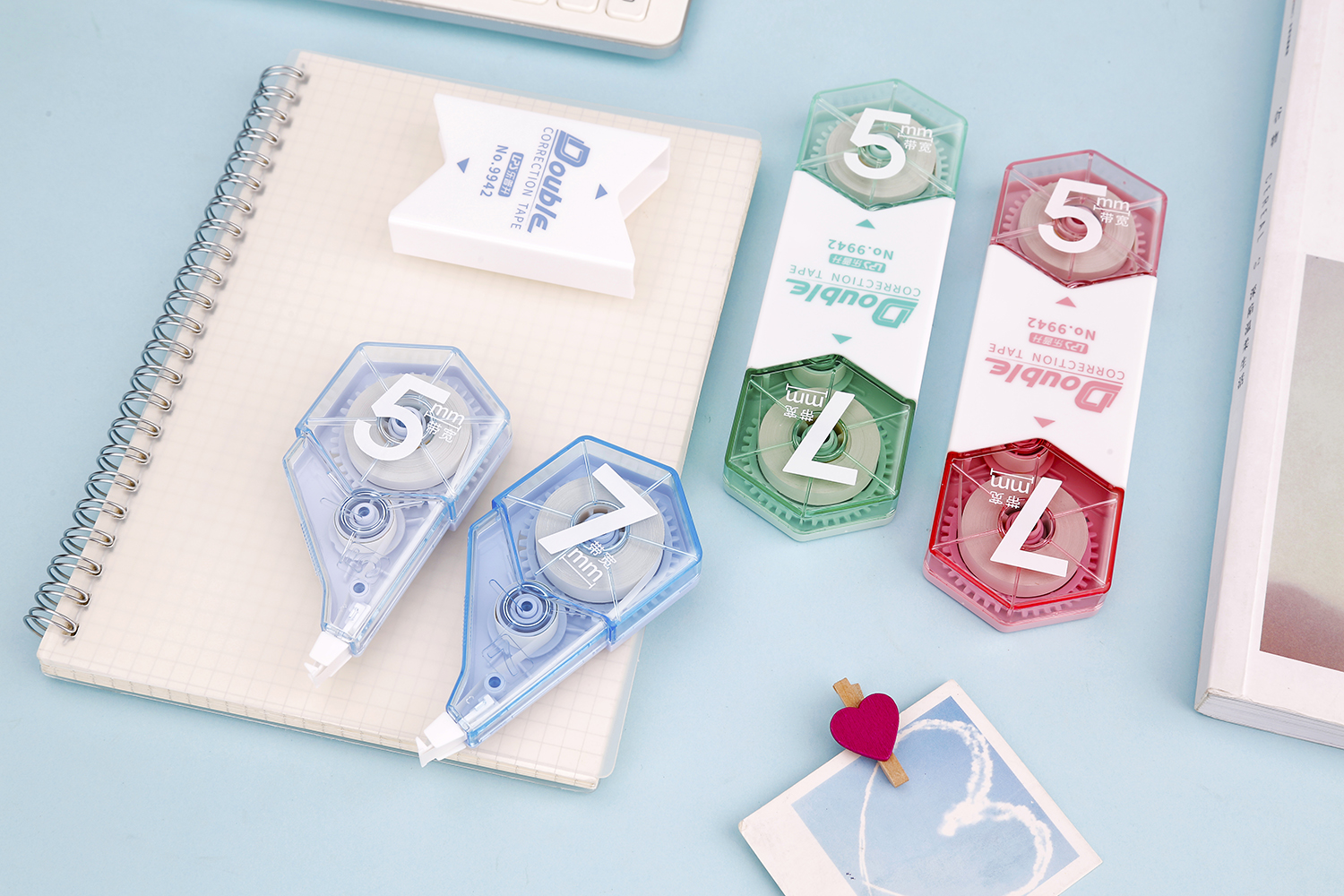 喻娄儿童文具 喻娄文具修正带24米双头双带宽5mm学生涂改带白色加宽