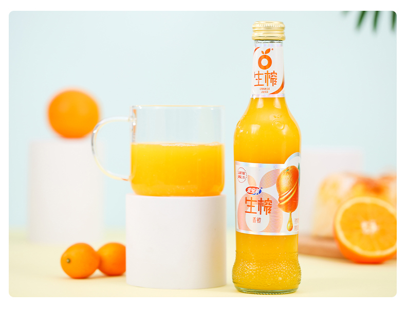 宏宝莱生榨果汁蓝莓芒果水蜜桃香橙4种口味300ml12玻璃瓶装