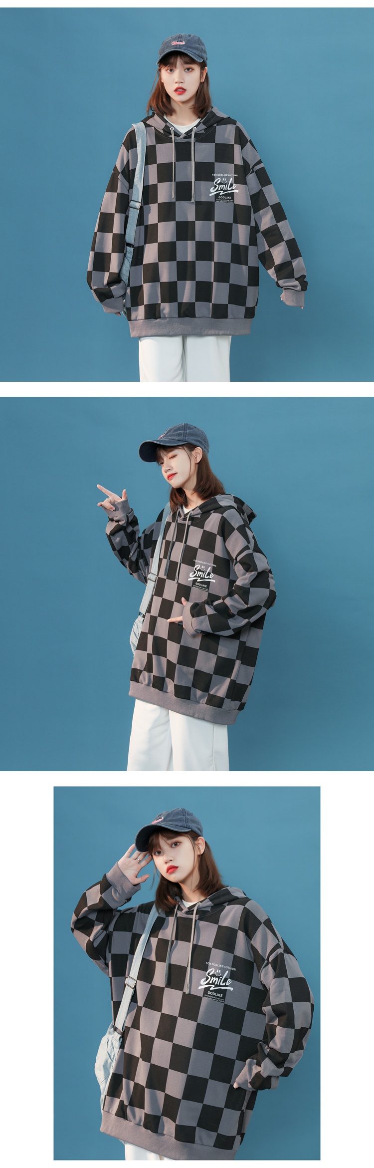 rosuya商城品质外套方格子字母情侣秋卫衣中性风