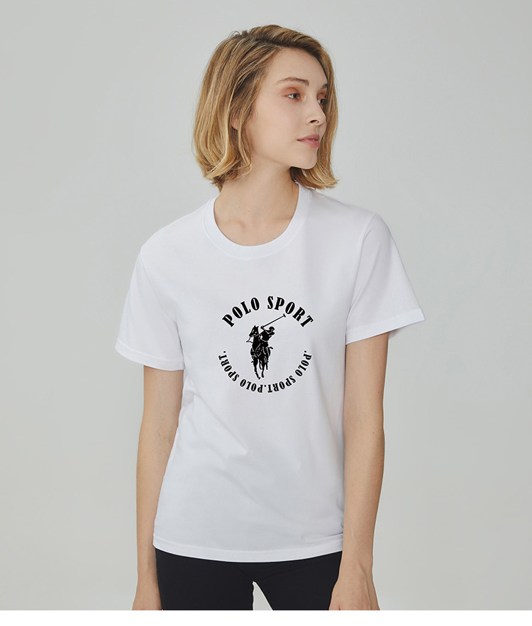 polosport夏季男女同款圆领印花旋转字母logo马标短袖t恤