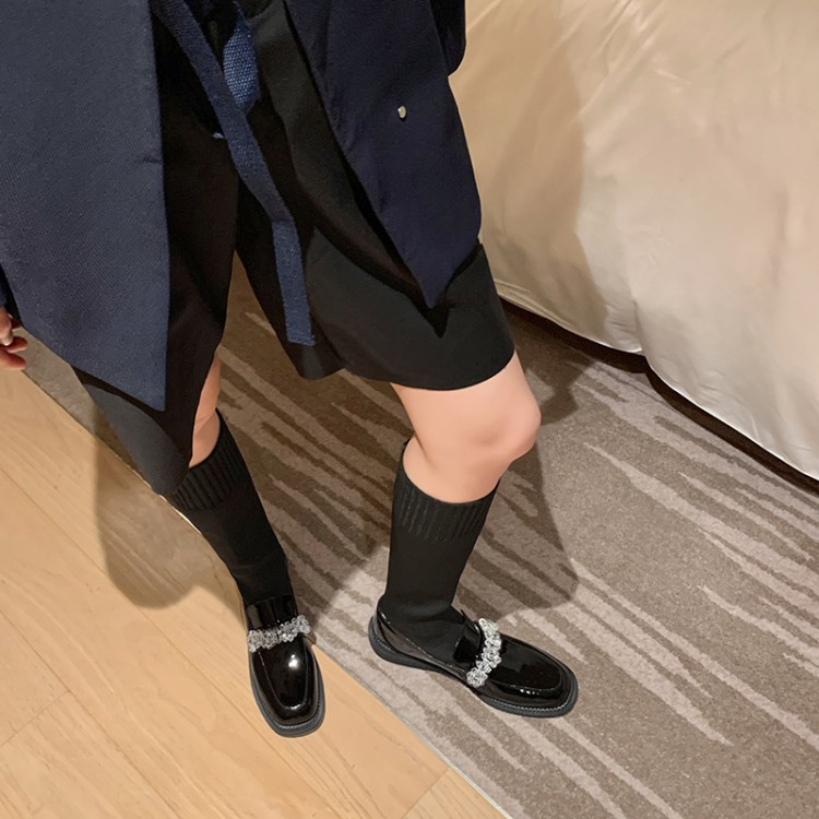 格瑞迪欧小皮鞋平底女单鞋英伦风袜靴瘦瘦靴女显瘦长靴新款复古m196