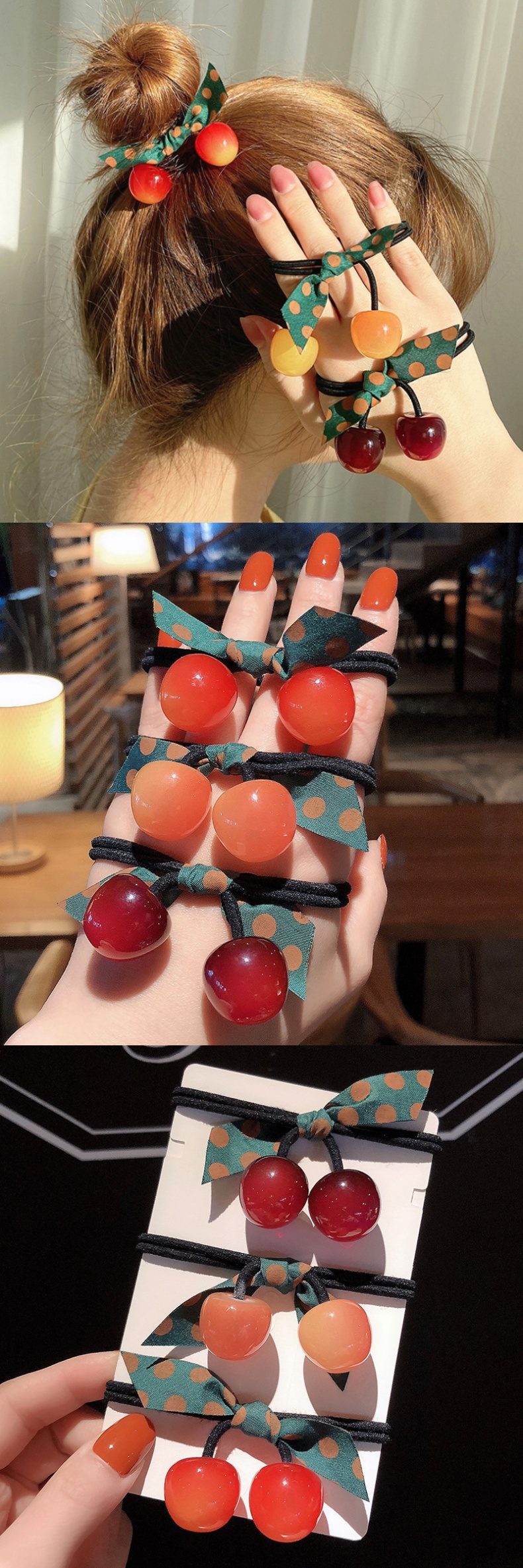 韩版樱桃扎头发皮筋发圈可爱少女发绳车厘子发绳头绳发饰头饰品