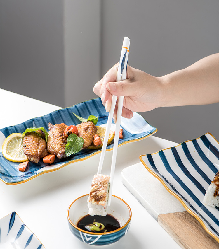 艺呈日式全陶瓷筷子家用骨瓷防滑防摔酒店高端餐具可高温分餐筷子木纹