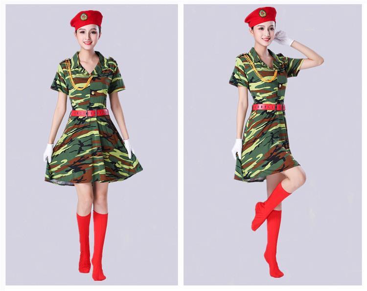 军鼓服成人表演服装迷彩演出服女兵迷彩裙广场舞水兵舞蹈服装纯红色