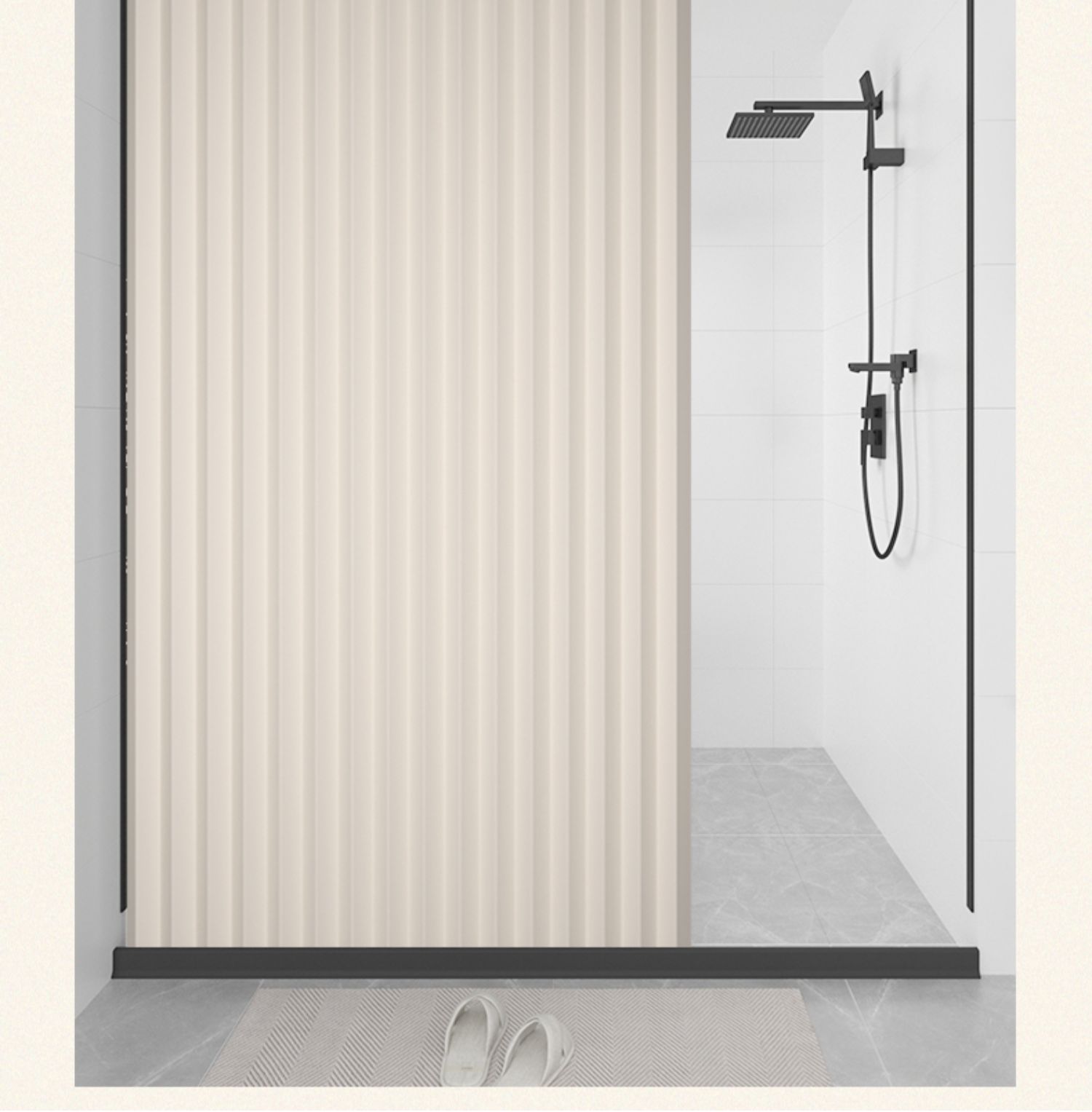 ping)浴室用品 敬平浴室折叠隐形浴帘防水布套装磁吸免打孔卫生间门帘