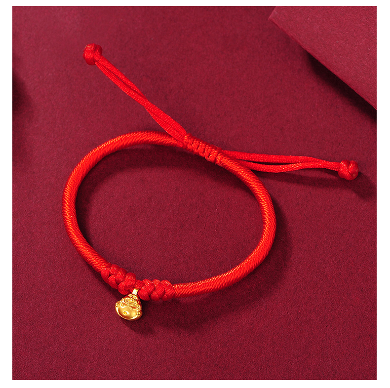 中银金行珠宝黄金手链金佛红绳手链足金手链弥勒佛挂坠送礼