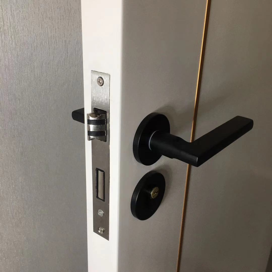 门锁室内卧室磁吸锁卫生间实木门把手黑色家用通用型房间锁具敬平