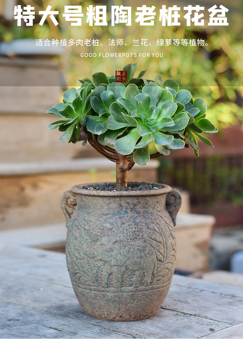 特大号粗陶法师老桩盆陶罐悬崖桩多肉花盆专用创意家用陶土高盆栽